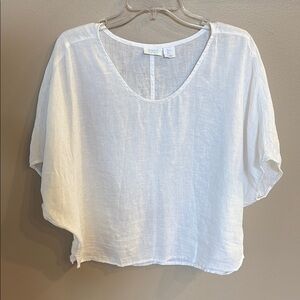 Sigrid Olsen LINEN White dolman 1/2 sleeve Crop Blouse top size Large